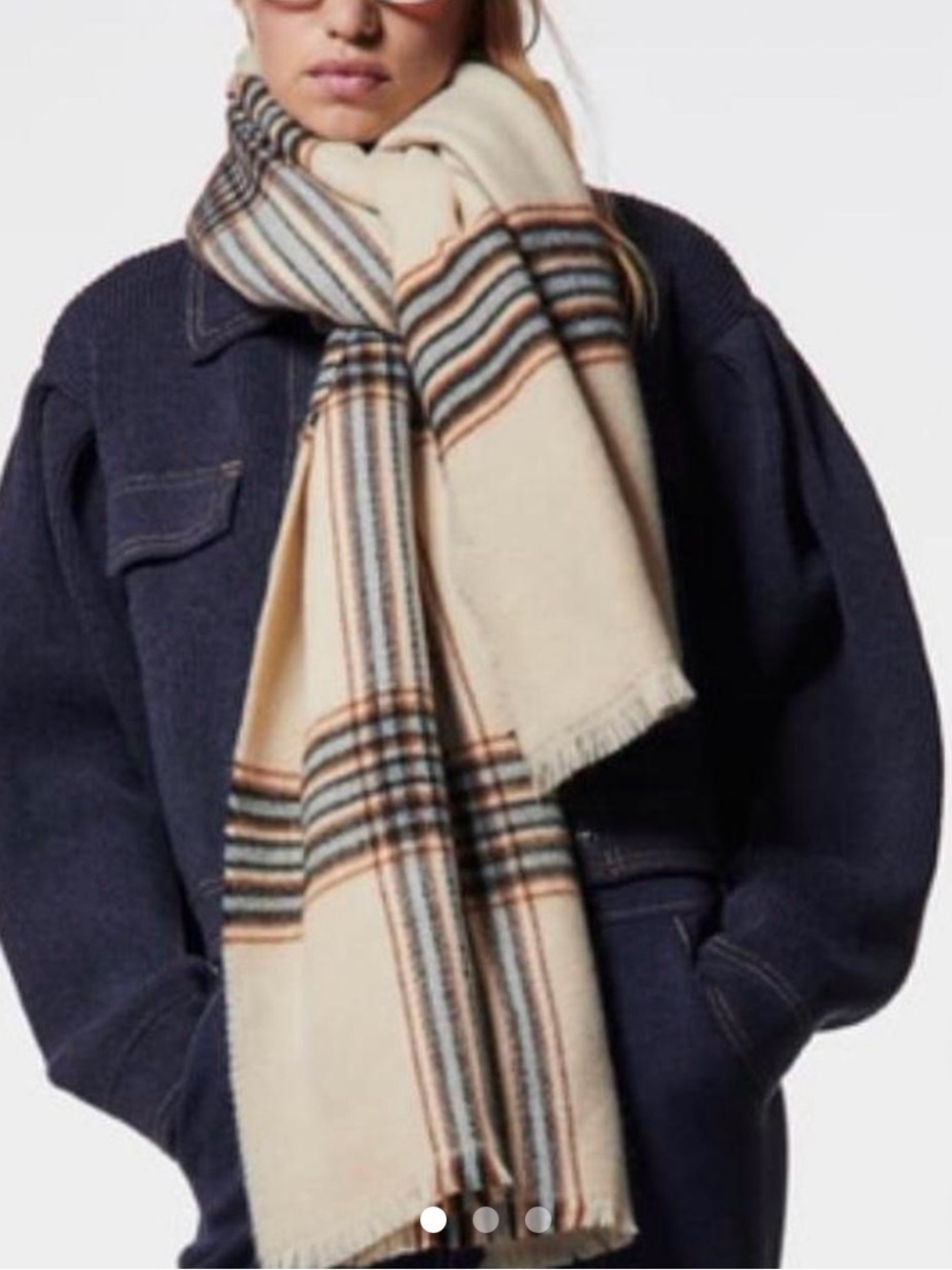 Zara Cream Blanket scarf with Taupe & Brown Gray and Navy Stripes